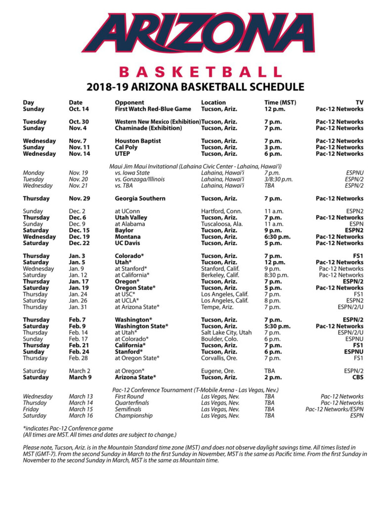 Arizona Basketball Dates Times For Pac 12 Play Revealed Arizona 