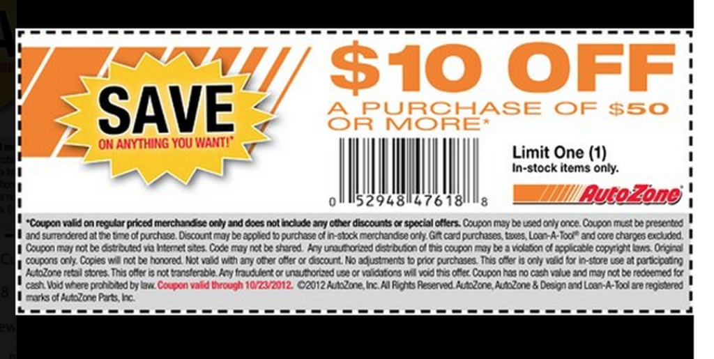 AutoZone 10 Off 50 Coupon printable Al