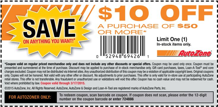 AutoZone Coupons 10 Off 50 At AutoZone Free Coupons By Mail 