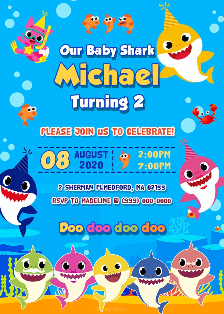 Baby Shark Digital Birthday Invitation Printable Invitation Etsy