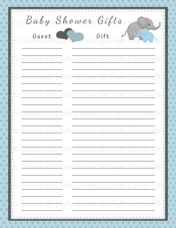 Baby Shower Gift List Template 8 Free Word Excel PDF Format Download 