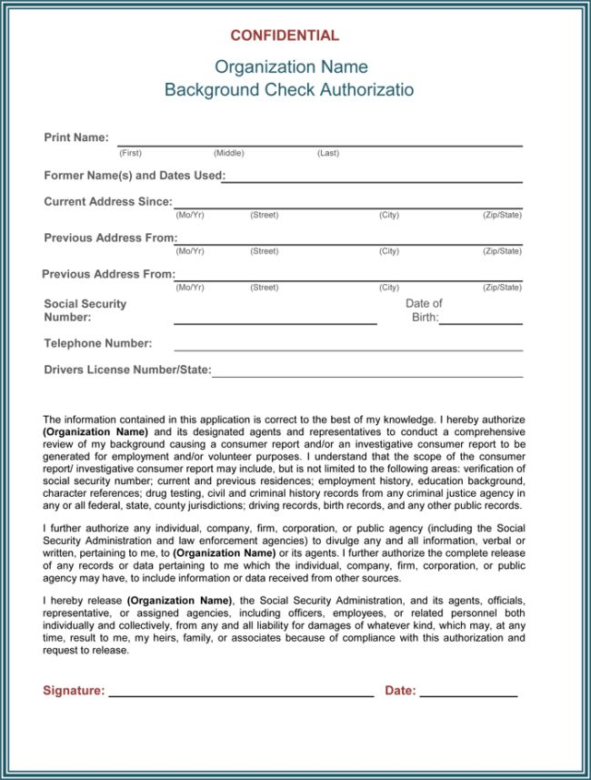 Background Check Authorization Form 5 Printable Samples Background 