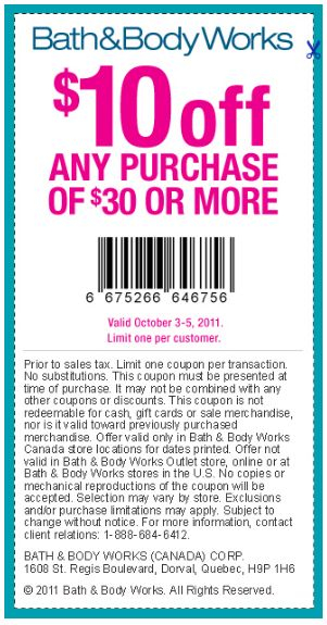 Bath Bodyworks Canada Printable Coupons 10 Off 30 Or 15 Off 40 