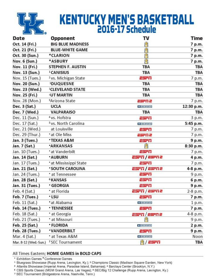 Bbschedule Kentucky Kentucky Basketball Schedule Basketball