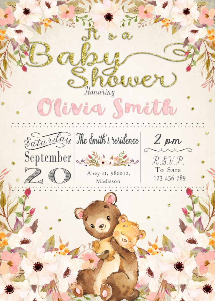 Bear Baby Shower Invitation Editable Printable Invitation Etsy