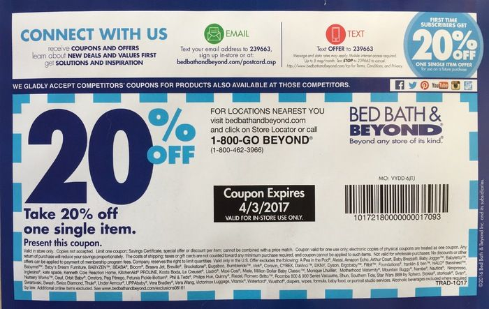 Bed Bath Beyond Coupon 20 Off Any Item In Store Bed Bath Beyond 