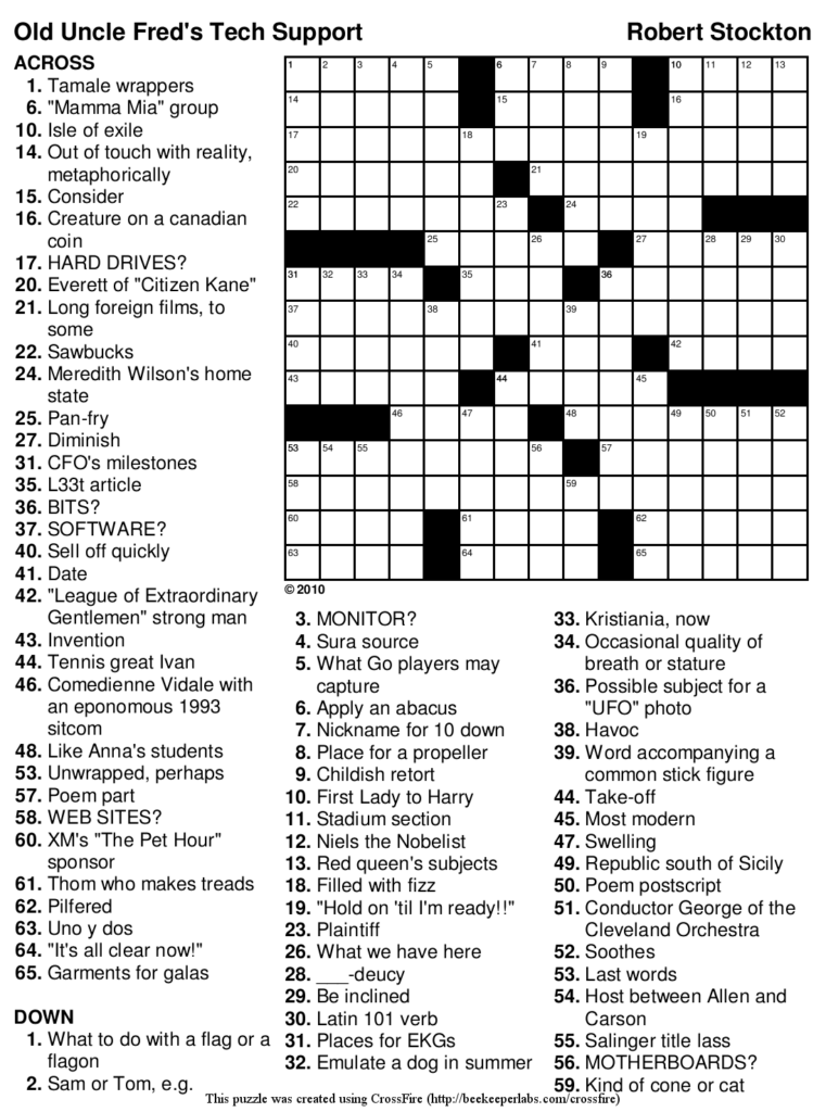 Beekeeper Crosswords Blog Archive Puzzle 133 Old Uncle Fred s 