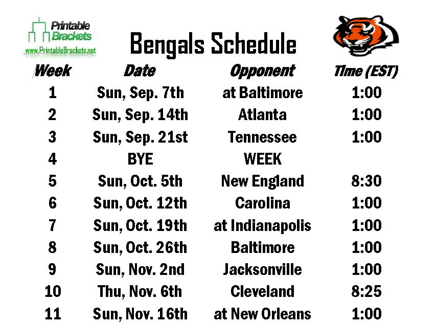 Cincinnati Bengals Schedule 2023 Printable FreePrintable.me