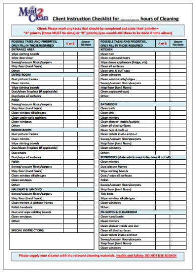 Best House Cleaning Checklist Templates Google Docs MS Excel MS 