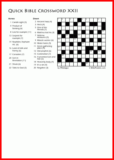 Bible Crossword Puzzle Quick Crossword XXII BiblePuzzles