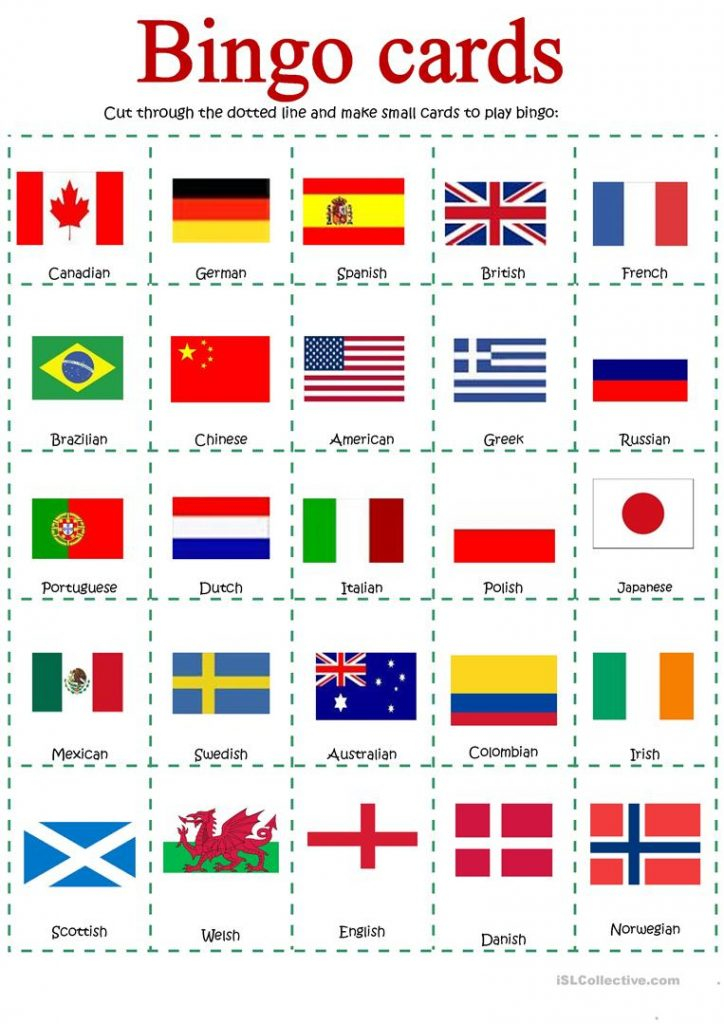 Bingo About Nationalities English Esl Worksheets For Printable