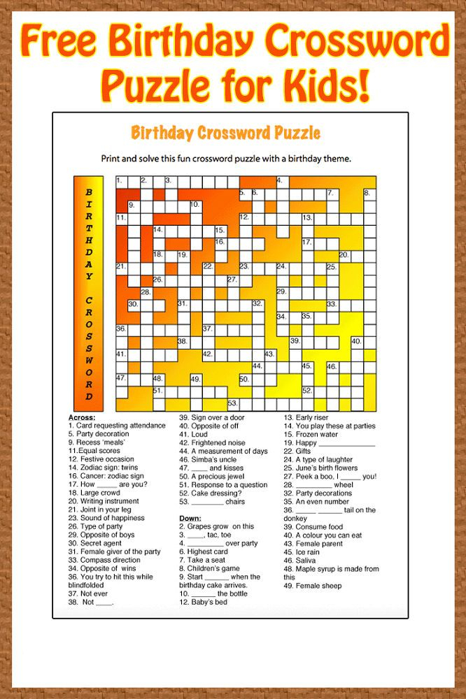 Birthday Crossword Puzzle Hard Word Puzzles For Kids Free Printable 