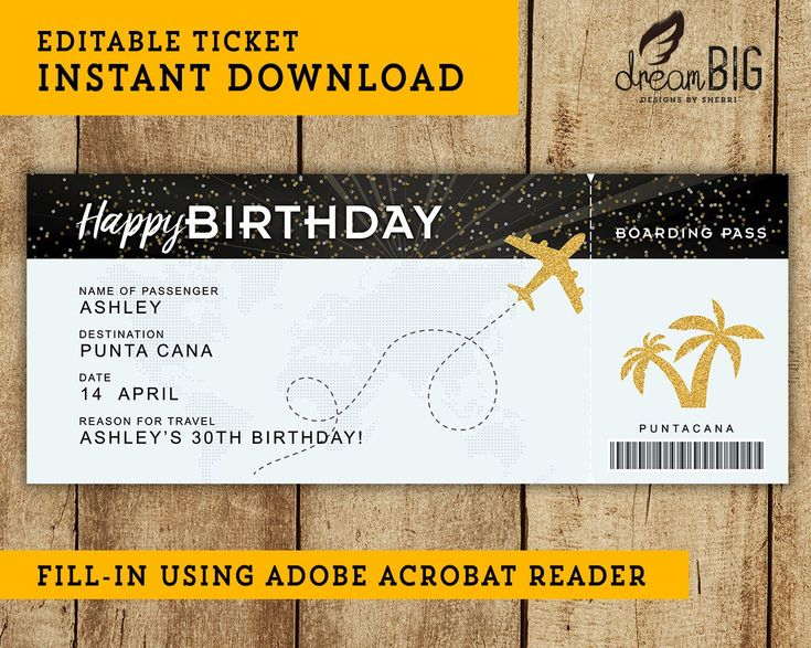 Birthday Fake Plane Ticket Printable Boarding Pass Etsy In 2021