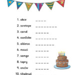 Birthday Word Scramble Birthday Words Word Puzzles For Kids