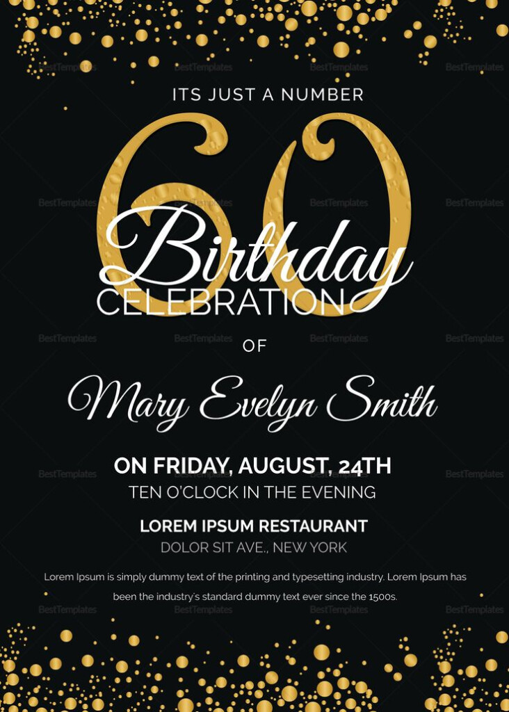 Black And Gold 60th Birthday Party Invitation Template 60th Birthday 