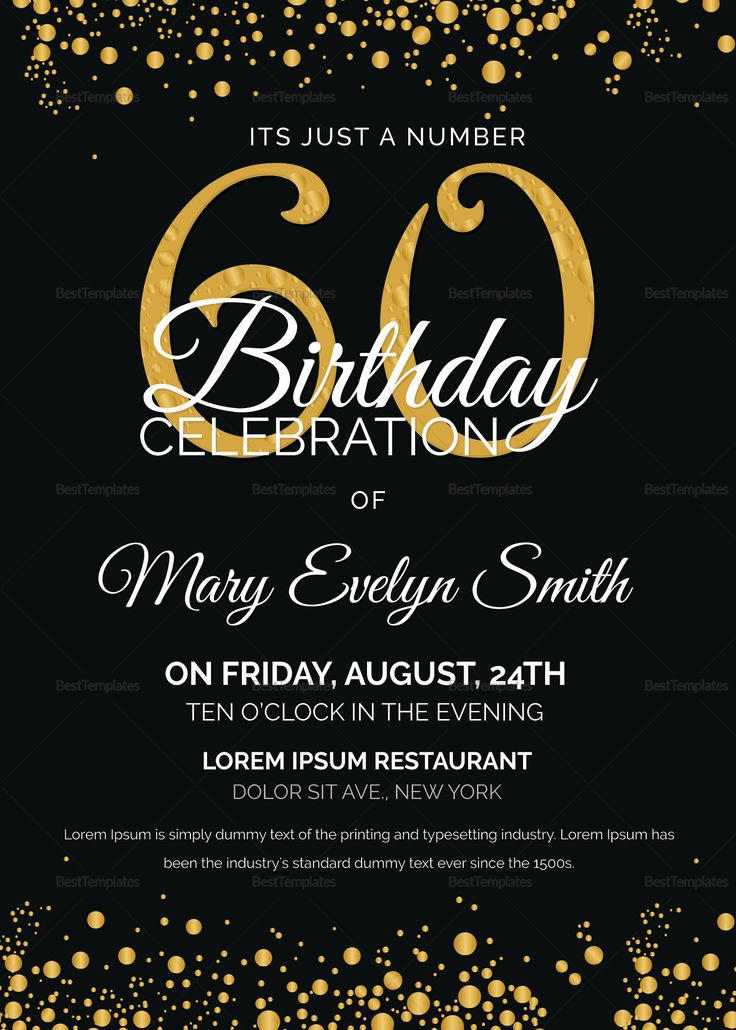Black And Gold 60th Birthday Party Invitation Template 60th Birthday