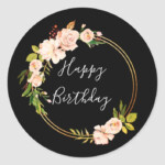 Black And White Floral Thank You Wedding Classic Round Sticker Zazzle