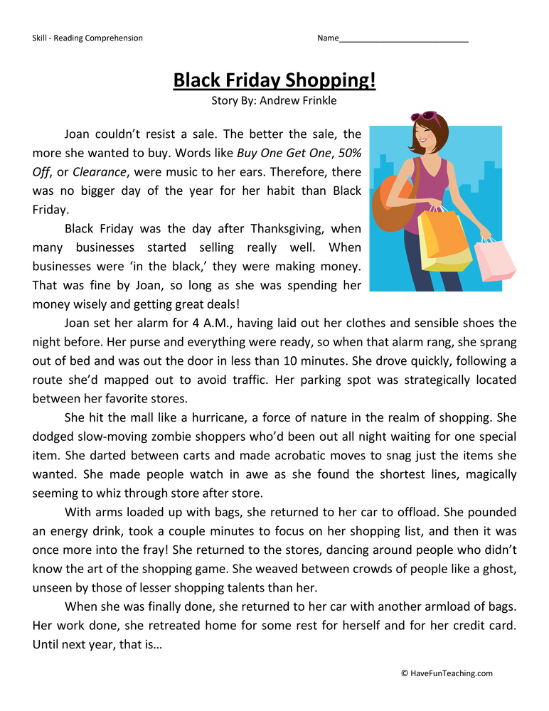 Black Friday Shopping Reading Comprehension Worksheet Have Fun Teaching