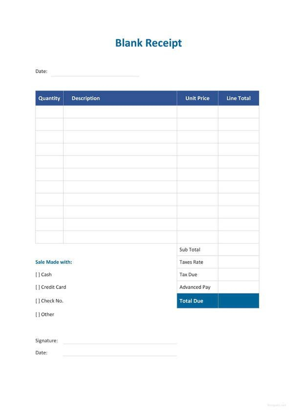 Blank Receipt Templates 9 Free Printable Word Excel PDF Formats