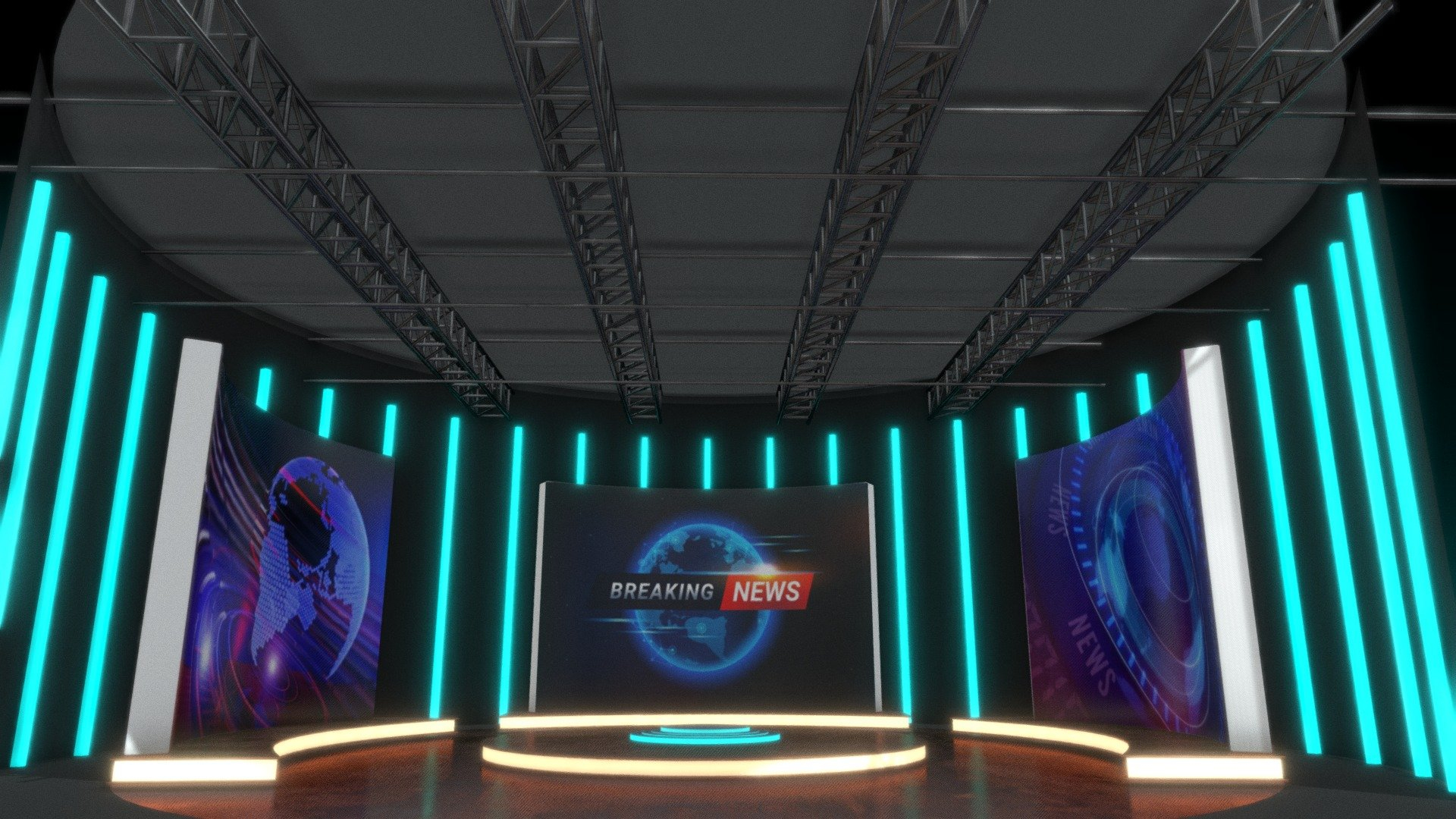 Bluish Interior Of Broadcast News Studio Buy Royalty Free 3D Model By