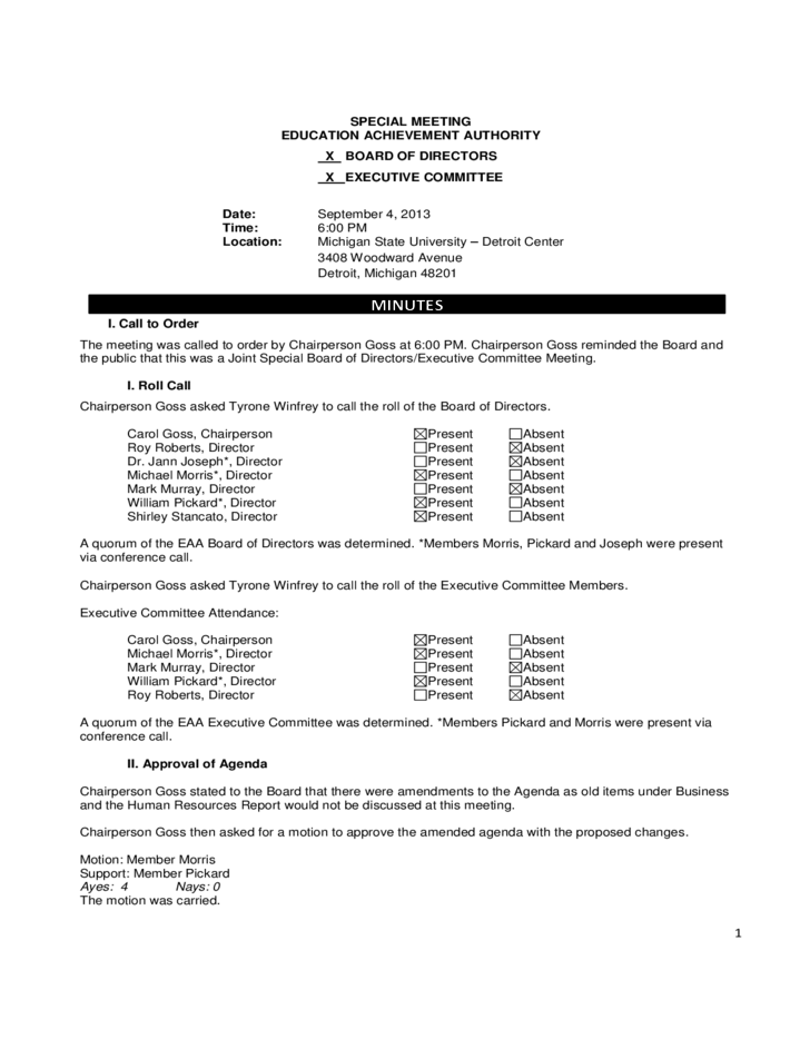 Board Meeting Minutes Template Michigan Free Download