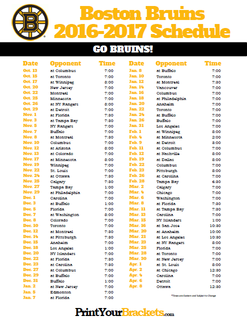 Boston Bruins Schedule Printable Nhl Announces Schedule For Bruins 