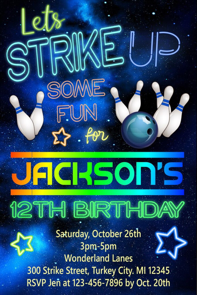 Boys Bowling Birthday Party Invitation Personalized Digital Bowling 