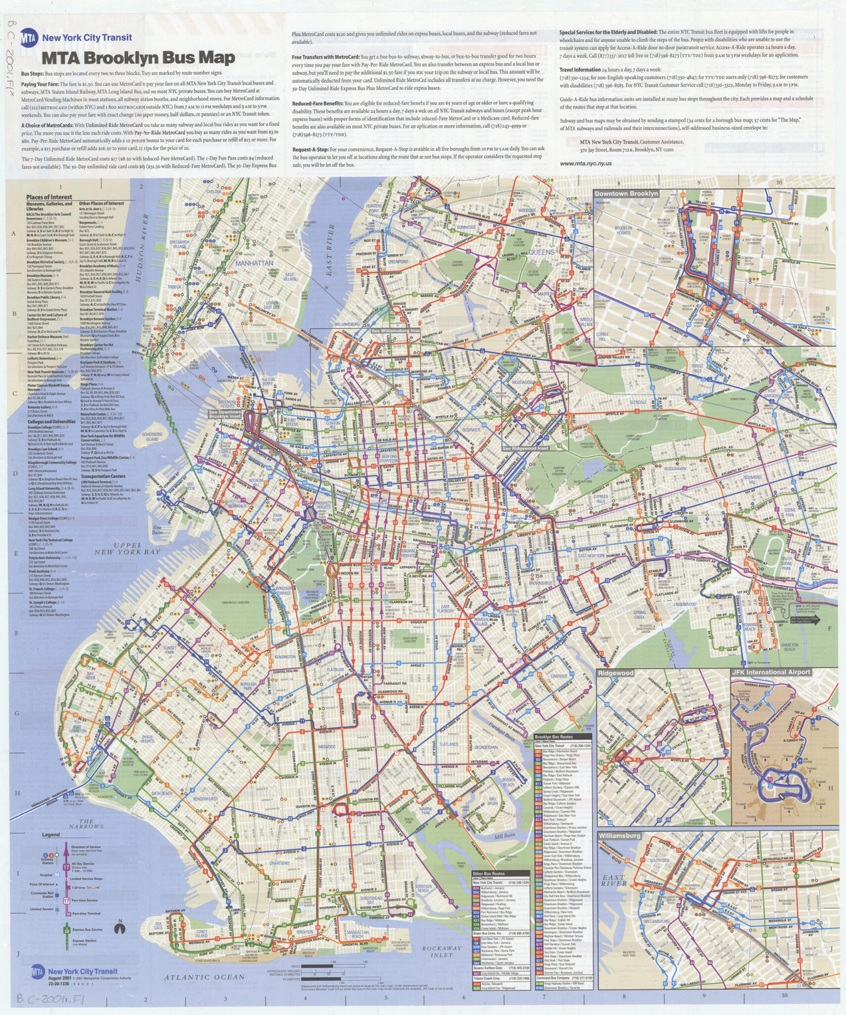 Brooklyn Bus Map August 2001 Free MTA New York City Transit Map ...