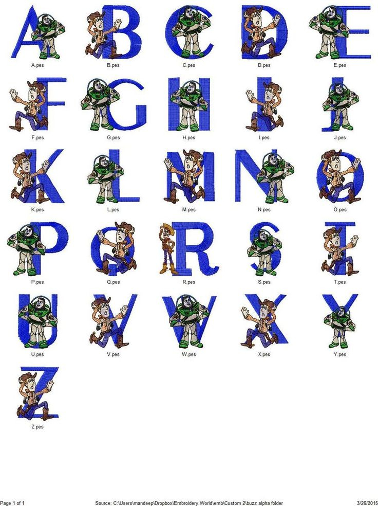 BUZZ LIGHTYEAR CARTOON CHARACTER ALPHABETS FONT EMBROIDERY DESIGNS