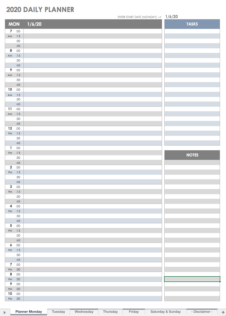 Calendar planner 2020 Hourly Free Printable Example Calendar Printable