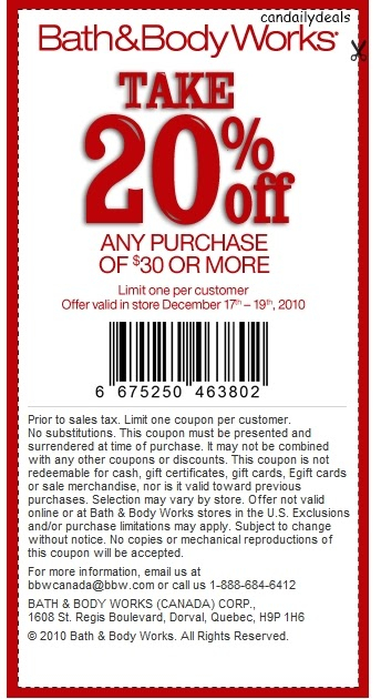 Canadian Daily Deals Bath And Body Works Canada 20 Off 30 Purchase 