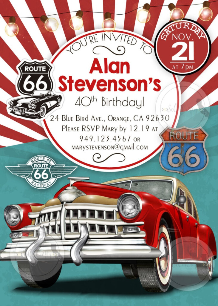 Car Birthday Party Invitation Vintage Car Chevy Teal Red Etsy