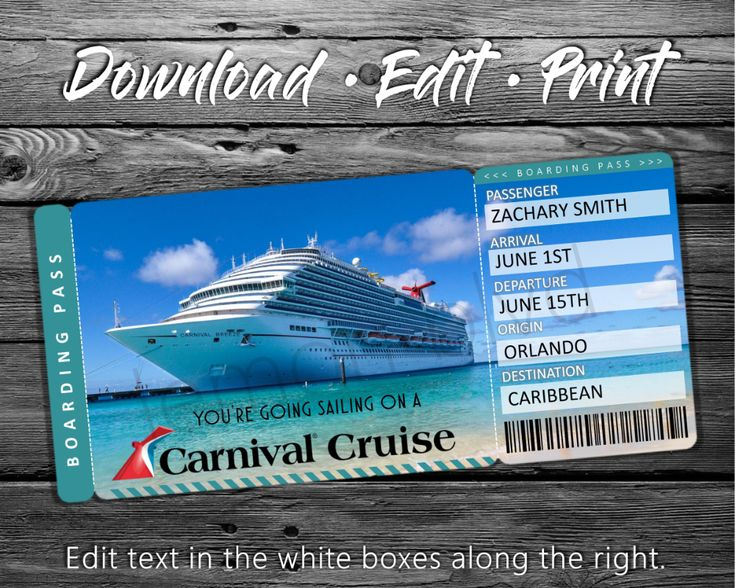 Carnival Cruise Tickets Editable Download For A Surprise Cruise 