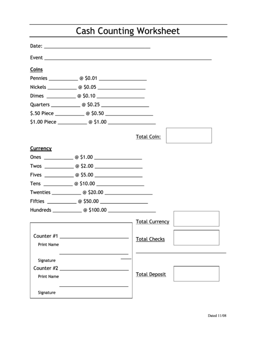 Cash Counting Worksheet Printable Pdf Download