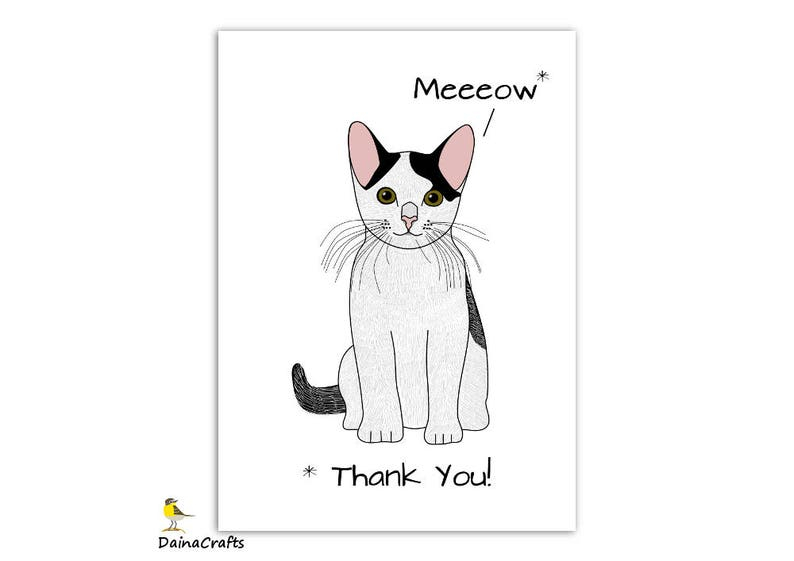 Cat Printable Thank You Card Thank You Cat Printable Cat Etsy