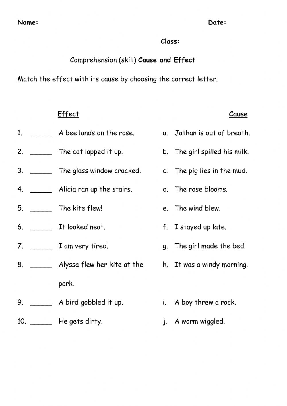 Cause And Effect Exercise