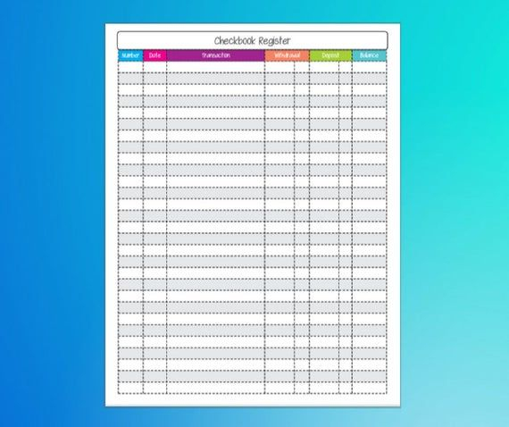 Checkbook Register Printable Organize Finances Etsy Checkbook 