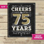 Cheers To 75 Years Sign Printable 75th Birthday Sign 75th Etsy