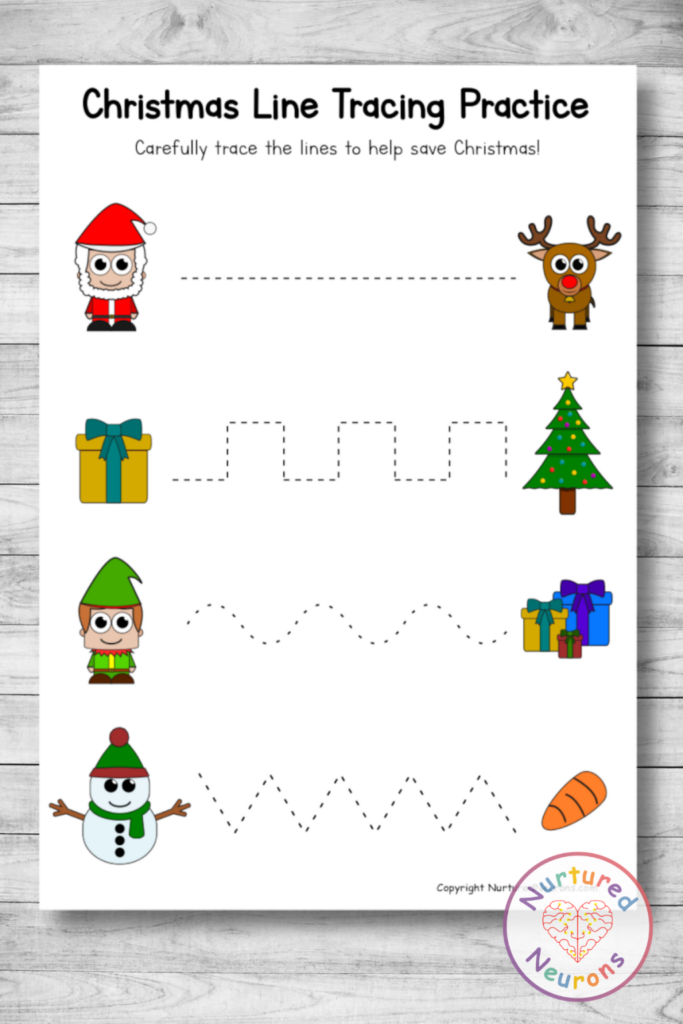 Christmas Line Tracing Worksheets preschool Printable Nurtured Neurons