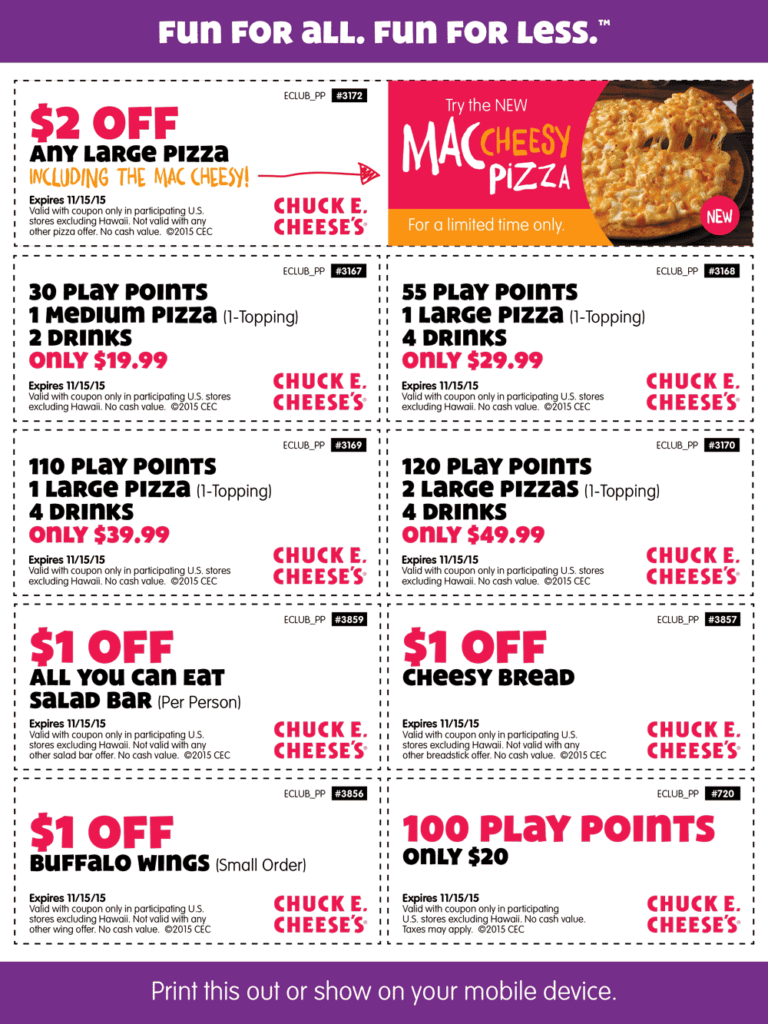 Chuck E Cheese July 2021 Coupons And Promo Codes 