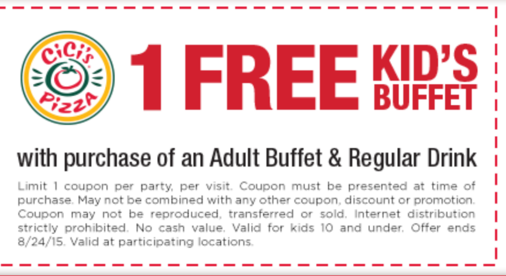  CiCis Pizza Coupon For A Free Kids Buffet Exp 8 24 Saving Cents 