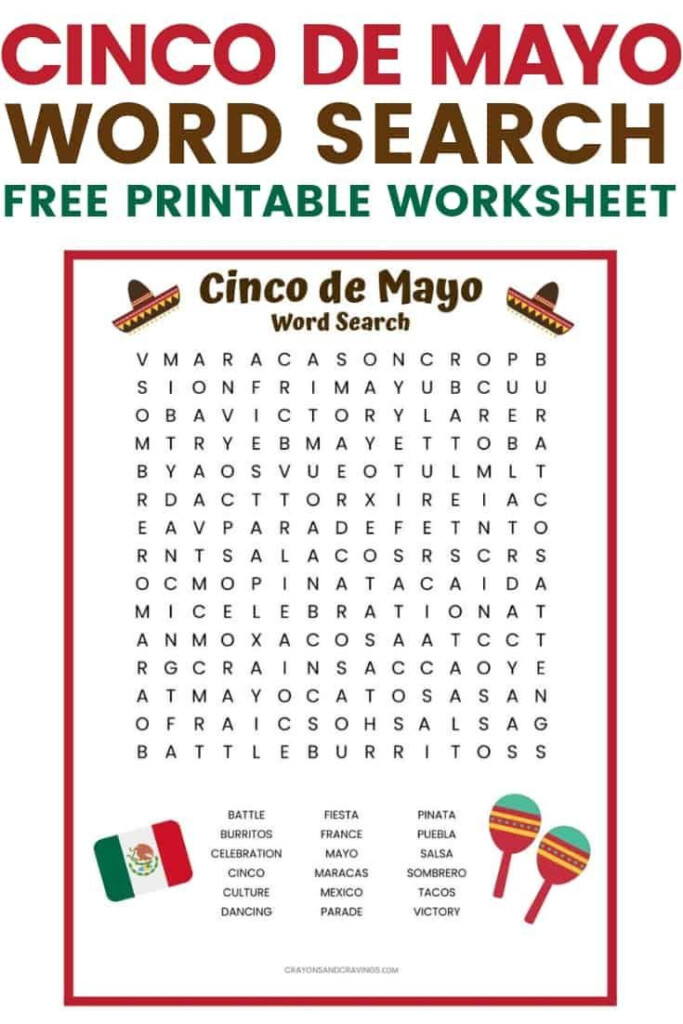 Cinco De Mayo Word Search Printable Worksheet With 18 Words To Find A 