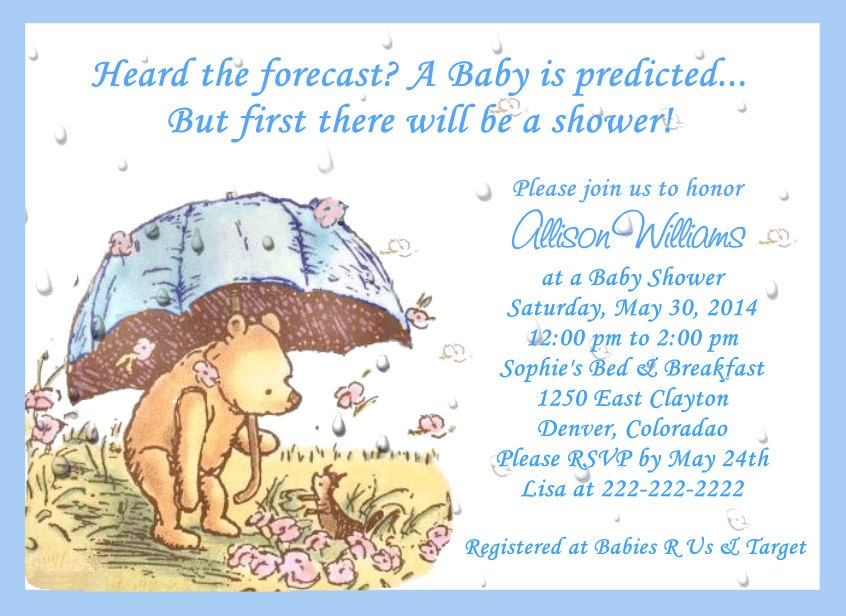 Classic Pooh Umbrella Baby Shower Invitations By BabyShowersByKim