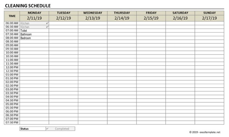 Cleaning Schedule Template ExcelTemplate - FreePrintable.me