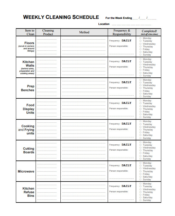 Cleaning Schedule Template Task List Templates