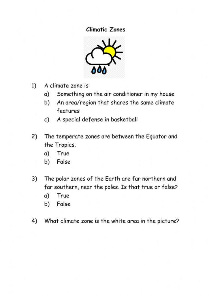 Climatic Zones Worksheet