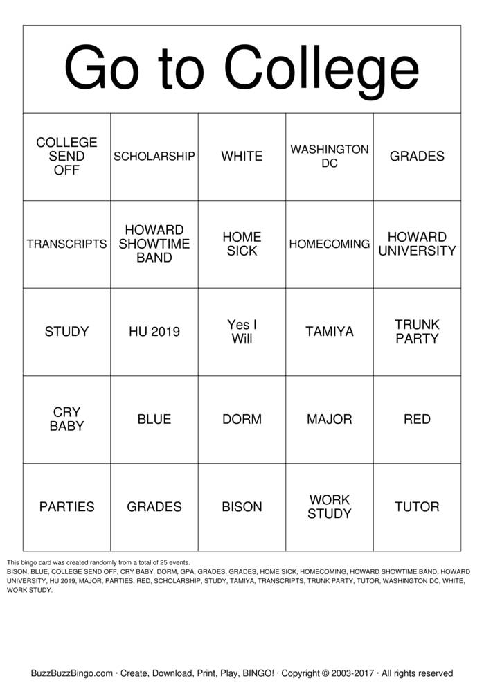 College Bingo Cards To Download Print And Customize 