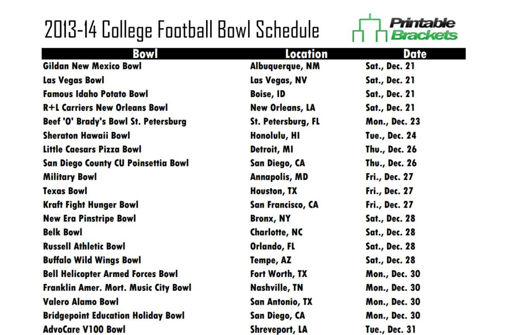 Printable College Bowl Schedule 2023 23 FreePrintable.me