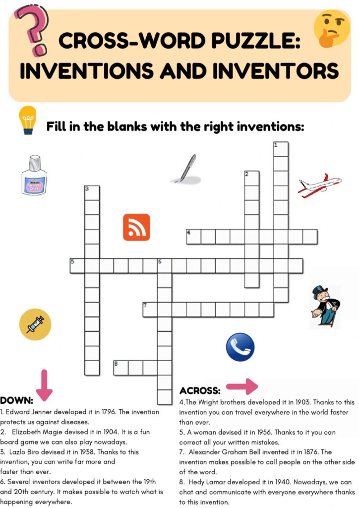 Crossword Puzzle Inventions Worksheet