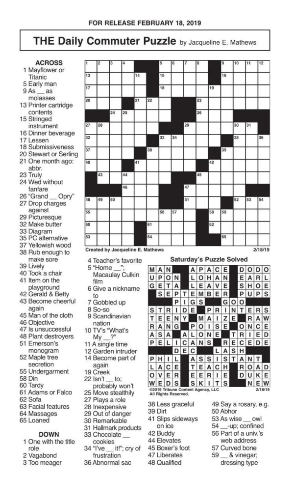 Crosswords February 18 2019 Crosswords Redandblack